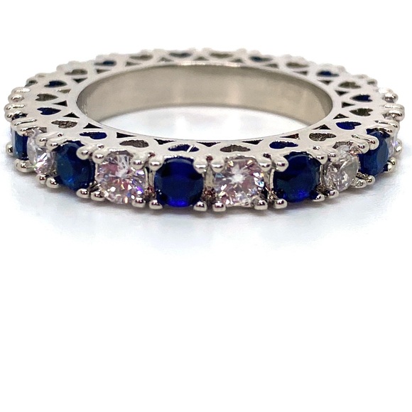 Sterling Silver 925 Diamond Sapphire Filigree Ring